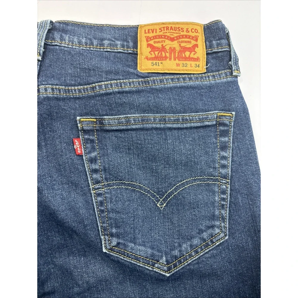 Levis 541 Jeans Mens 32x34 Blue Dark‎ Wash Cotton Stretch Slim Fit Denim
